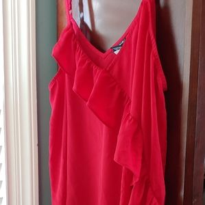 Red chiffon ruffle tank